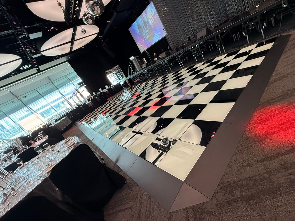 Frosted and Infinity combined LED dance floor in black and white