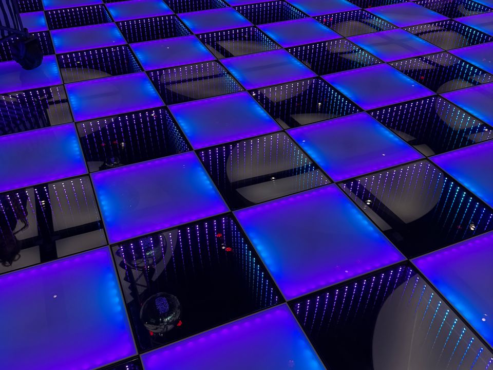 Frosted and Infinity combined LED dance floor lit purple