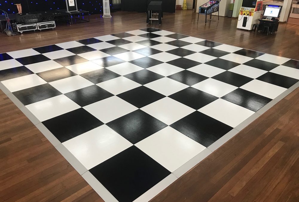 Black and white dance floor with silver edging