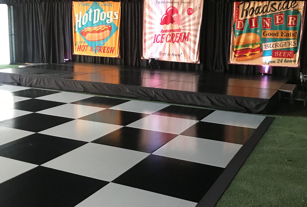 Dance floor with stage for band