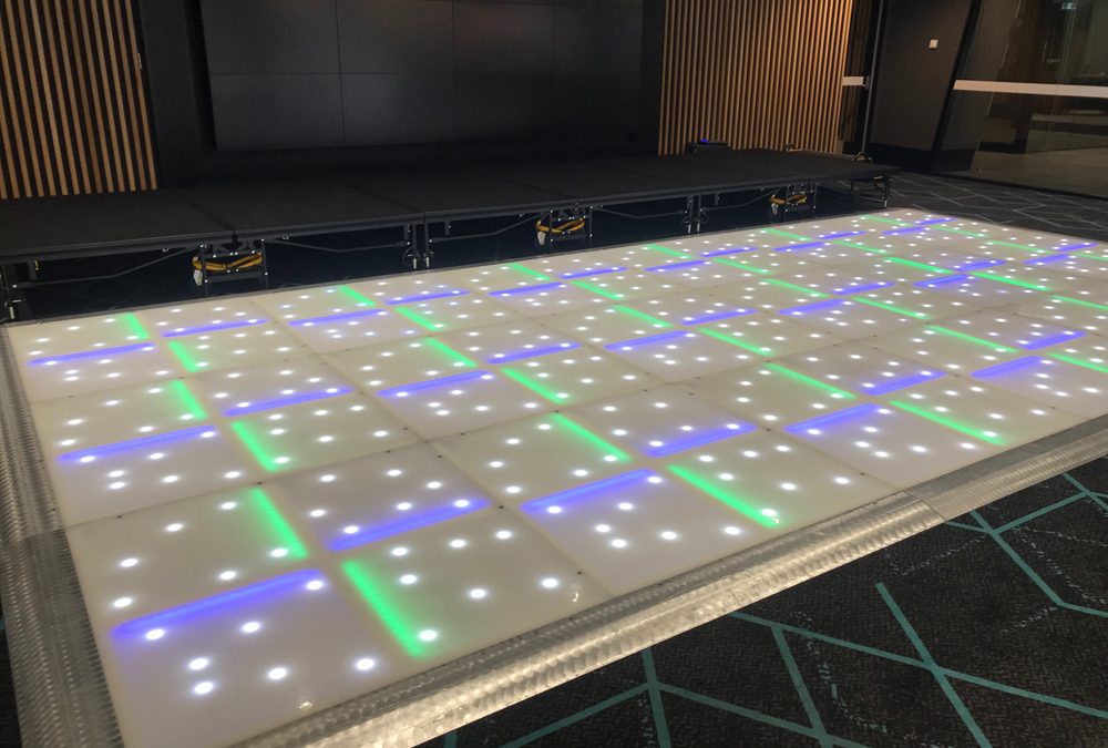 LED dance floor with silver edging