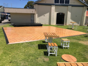 parquetry dance floor and stage