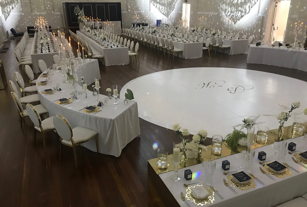 Wedding Dance Floor with matching curved tables