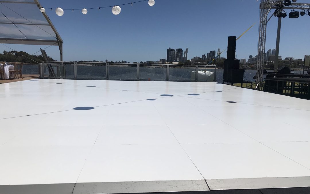 white gloss dance floor for a large corporate event